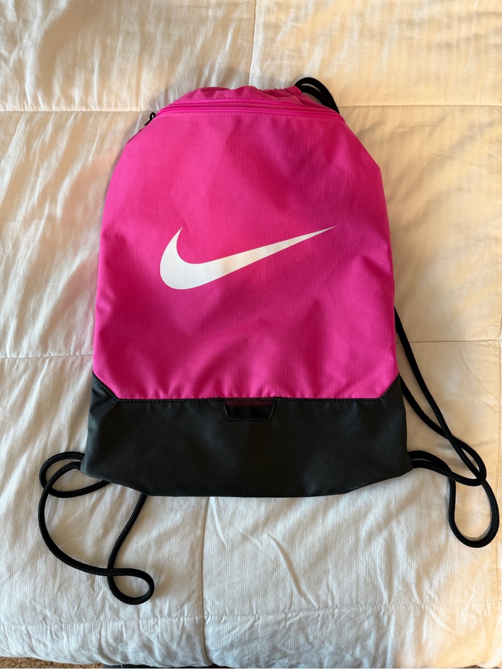 Nike Pink and Black Swoosh Drawstring Backpack